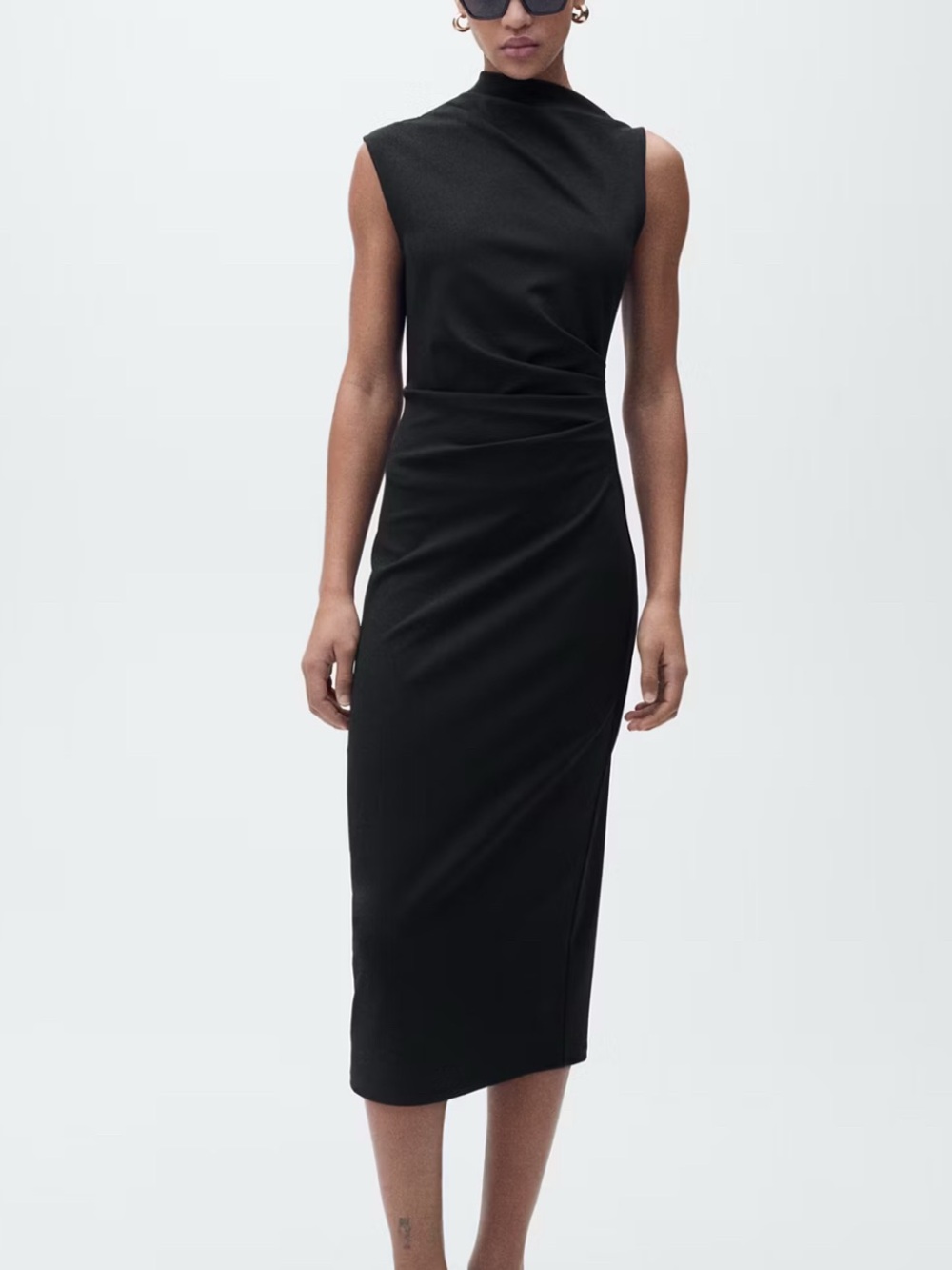 Mango Black Sleeveless Midi Dress with High Neckline